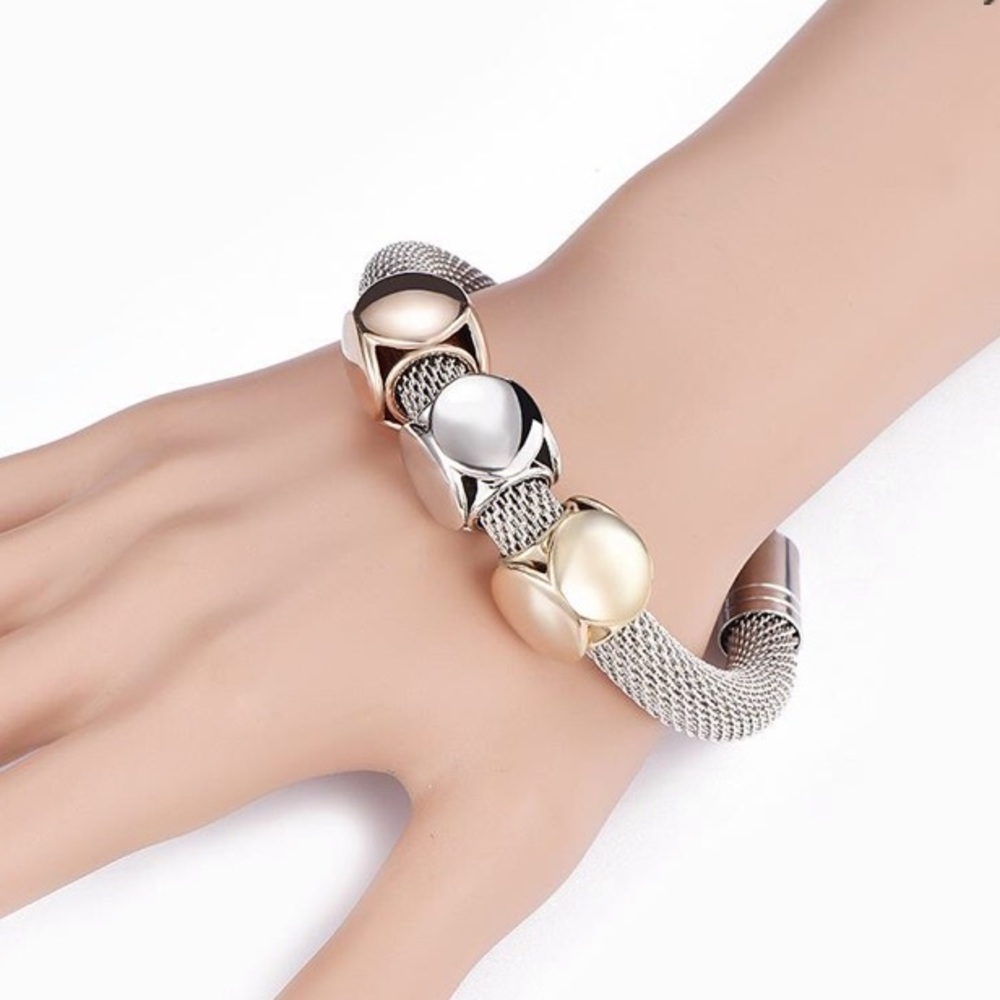 Tri Color Cube Charm Metal Bracelet